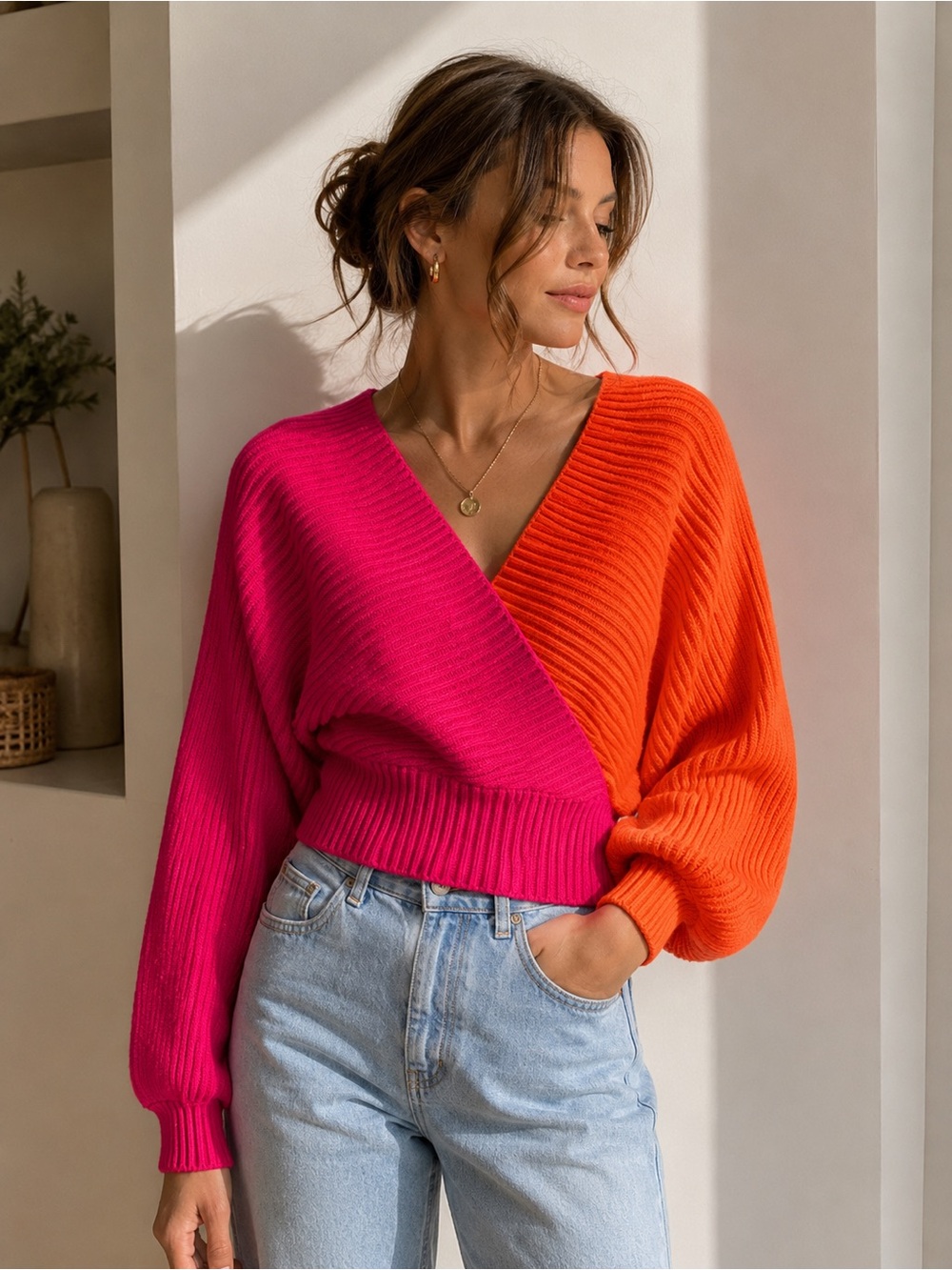 Six / Fifty Orange and Pink Sweater - Size Small
